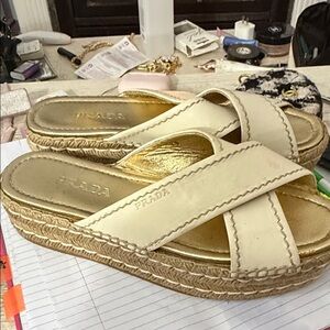 Prada Women's Cream Espadrille Slides